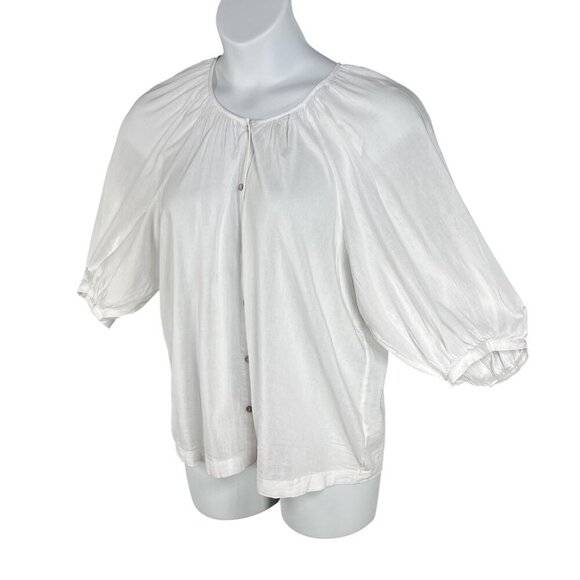 LC Lauren Conrad Women S White Button Front Blouse 3/4 Balloon Sleeves Lagenlook - Picture 5 of 14